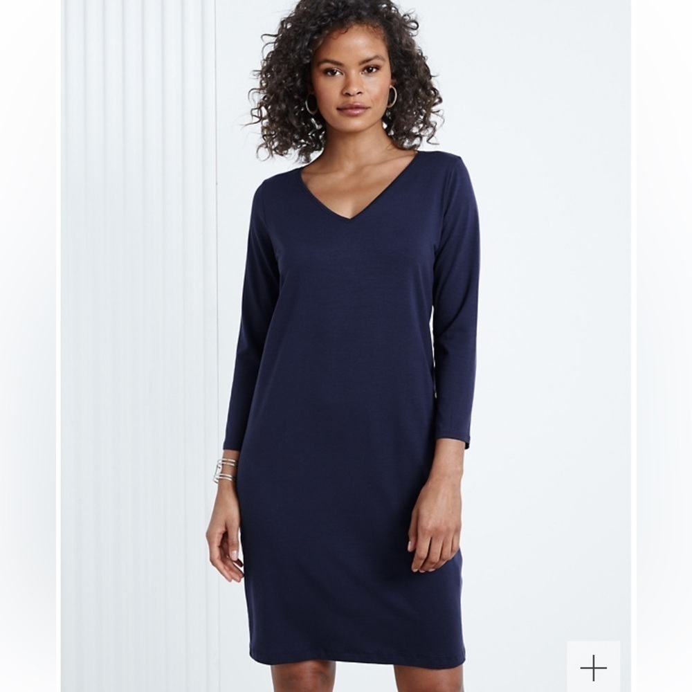 Eileen Fisher Jersey Knit V-Neck Popover Shirt Dress